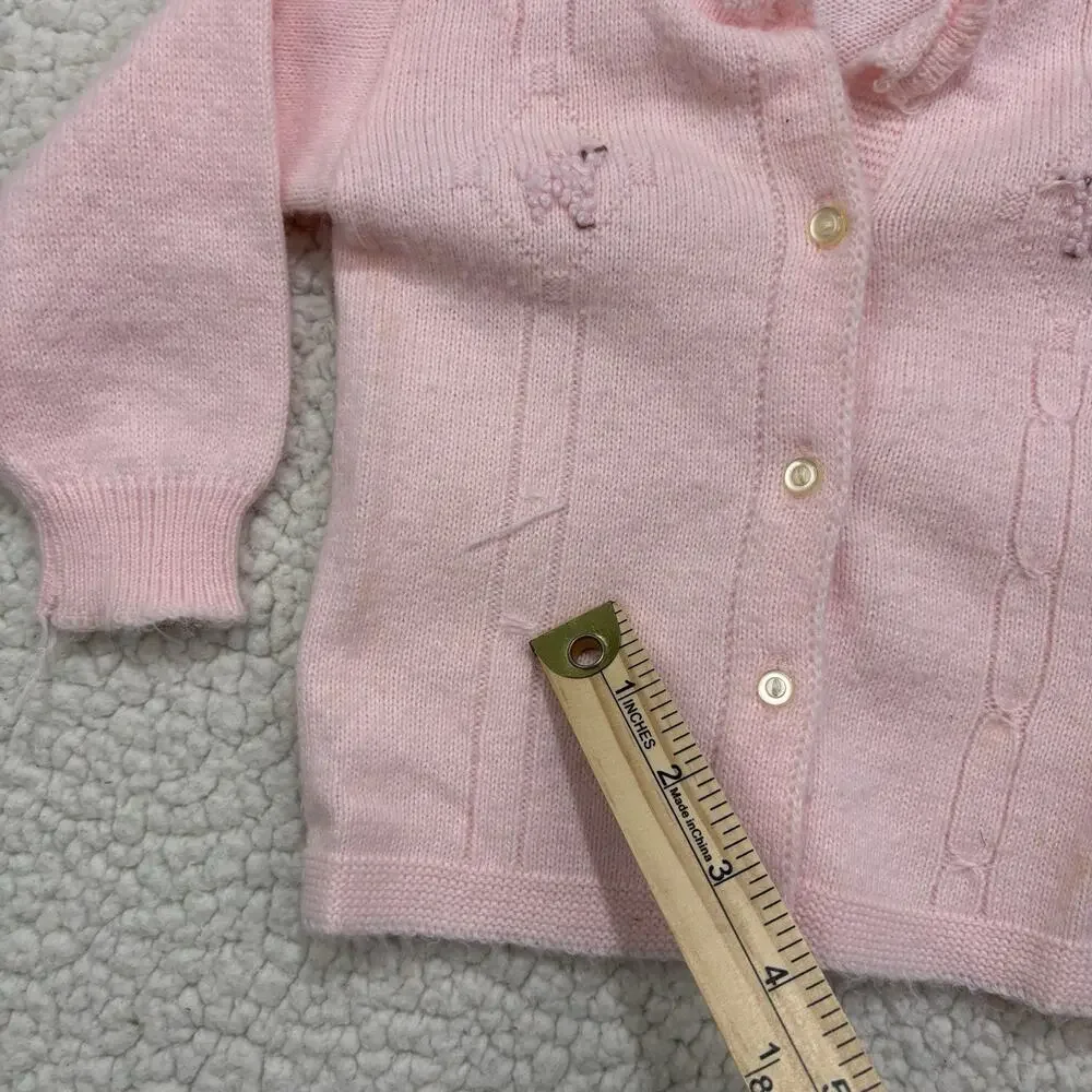 Vintage Hand Knit Pink Baby‎ Girls Toddler Cardigan Sweater Cable Poodle Dog